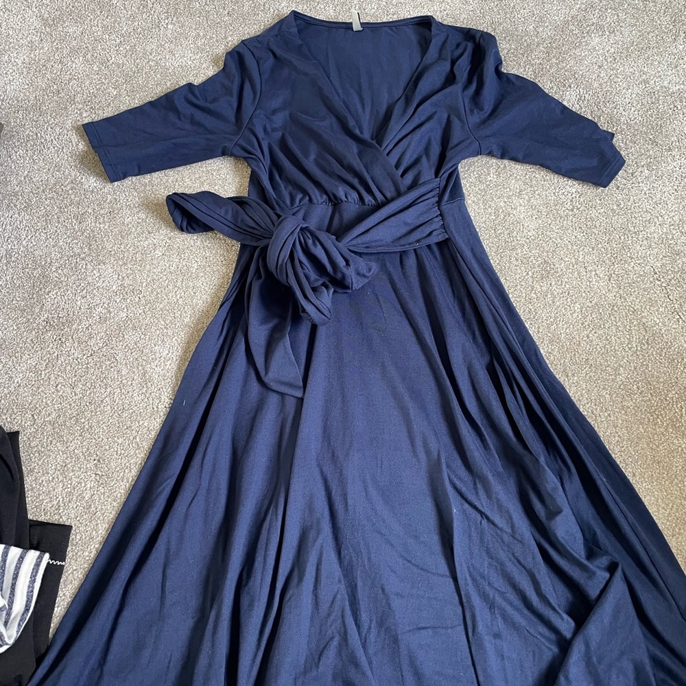 Motherhood Maternity Blue Wrap Midi Dress V-Neck